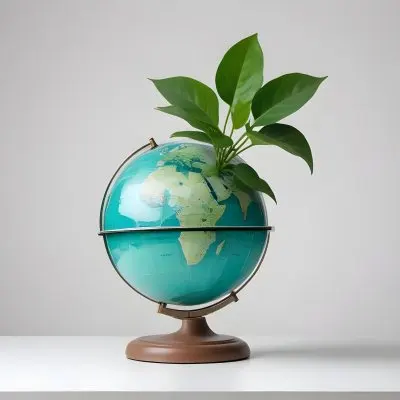 A Globe On Top Of A Green Plant With Two Leaves The Background Is Plain White 45 13e5