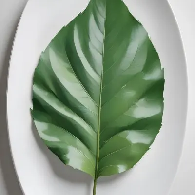 A Green Leaf On A White Plate Minimalist Composition Clean And Bright Aesthetic Soft Lighting White Background Nature Inspired Simple And Elegant Fresh And Organic 22 Bcf5