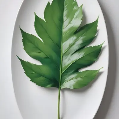 A Green Leaf On A White Plate Minimalist Composition Clean And Bright Aesthetic Soft Lighting White Background Nature Inspired Simple And Elegant Fresh And Organic 26 F424