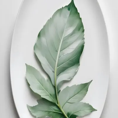 A Green Leaf On A White Plate Minimalist Composition Clean And Bright Aesthetic Soft Lighting White Background Nature Inspired Simple And Elegant Fresh And Organic 30 55fb