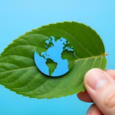 A Green Leaf With A Blue Earth Symbol Held By A Hand Light Blue Background 13 939e