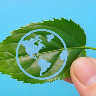 A Green Leaf With A Blue Earth Symbol Held By A Hand Light Blue Background 20 9ca1