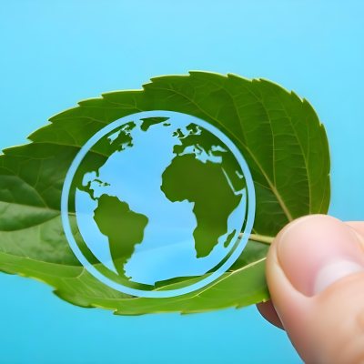A Green Leaf With A Blue Earth Symbol Held By A Hand Light Blue Background 35 04c6