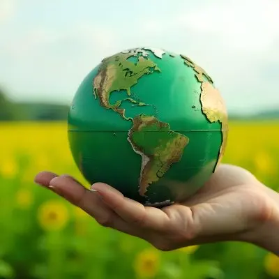A Hand Holding A Green Earth Globe The Globe Shows The American Continent In The Background A Blurred Green And Yellow Field 2 C837