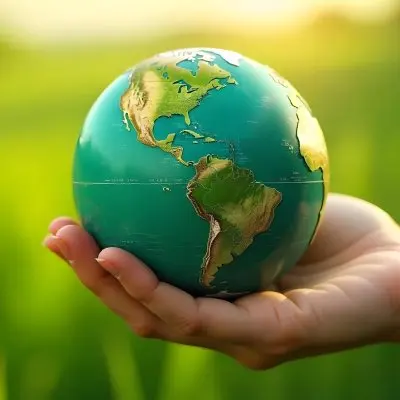 A Hand Holding A Green Earth Globe The Globe Shows The American Continent In The Background A Blurred Green And Yellow Field 7 Dd97