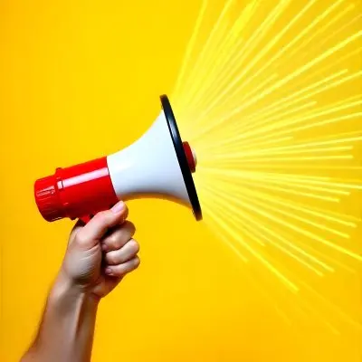 A Hand Holding A Red And White Megaphone With Yellow Rays Coming Out Of It White Background 11 A8b7