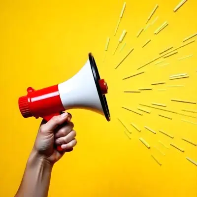 A Hand Holding A Red And White Megaphone With Yellow Rays Coming Out Of It White Background 5 Ae7d