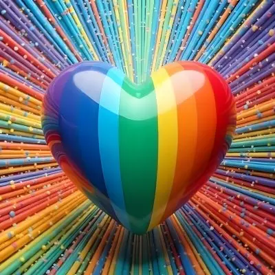 A Heart With Rainbow Colors And A Glossy Finish Vibrant Colors Radiating From The Center Creating A Dynamic And Eye Catching Background Love And Pride 5 07d8