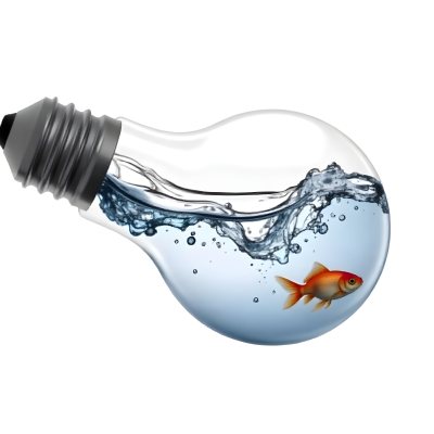 A Light Bulb Filled With Water And A Goldfish Swimming Inside The Background Is Plain White The Light Bulb Is Lying On Its Side 13 Ce48