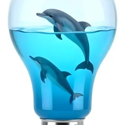 A Light Bulb Filled With Water And Dolphins Swimming Inside The Background Is Plain White The Light Bulb Base Is Silver 21 Eb08