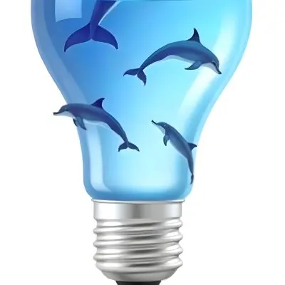 A Light Bulb Filled With Water And Dolphins Swimming Inside The Background Is Plain White The Light Bulb Base Is Silver 24 8cd2