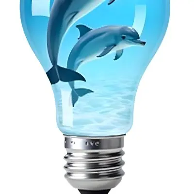 A Light Bulb Filled With Water And Dolphins Swimming Inside The Background Is Plain White The Light Bulb Base Is Silver 4 Fc88