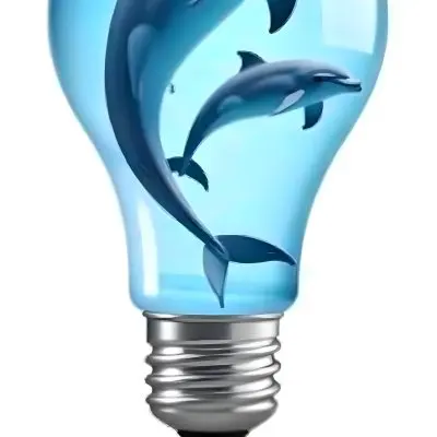 A Light Bulb Filled With Water And Dolphins Swimming Inside The Background Is Plain White The Light Bulb Base Is Silver 8 E336