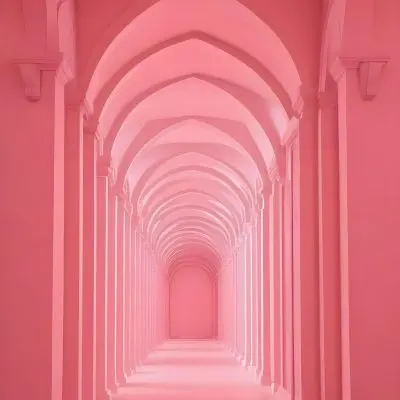 A Long Corridor With A Series Of Arches Receding Into The Distance All In Shades Of Pink Creating A Symmetrical And Minimalist Composition 9 2226