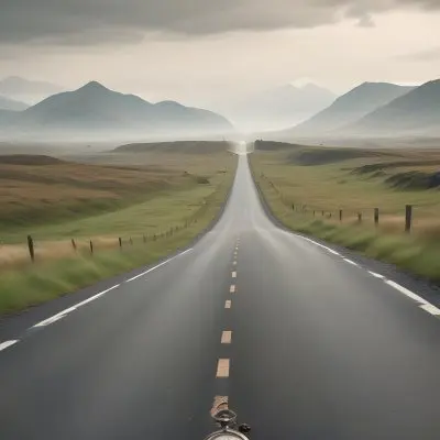 A Long Straight Road Stretching Into The Distance With A Pocket Watch Hanging In The Foreground The Road Is Surrounded By A Grassy Landscape With A Hazy Mountainous Background 8 76dc