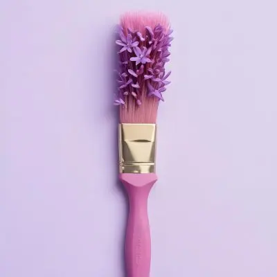 A Pink Paintbrush With Purple Lilac Flowers On A Light Purple Background 17 8718