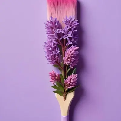 A Pink Paintbrush With Purple Lilac Flowers On A Light Purple Background 28 F584