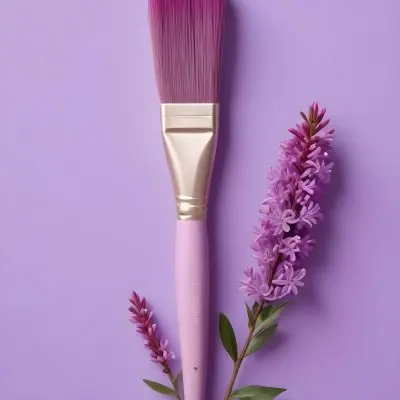 A Pink Paintbrush With Purple Lilac Flowers On A Light Purple Background 7 2bf4
