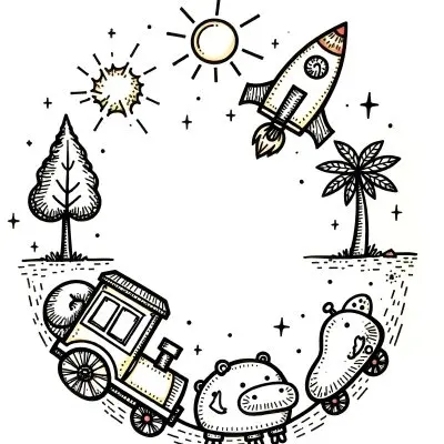 A Snail With A Blue Shell A Blue Hippo And A Rocket On A Wooden Fence With Flowers Trees And A Sun In The Background 66 C9c4