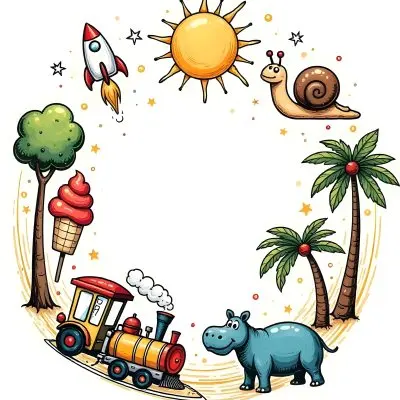 A Snail With A Blue Shell A Blue Hippo And A Rocket On A Wooden Fence With Flowers Trees And A Sun In The Background 70 9280