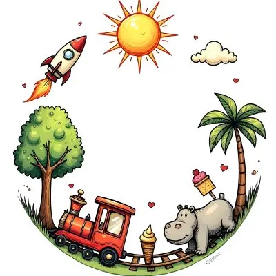 A Snail With A Blue Shell A Blue Hippo And A Rocket On A Wooden Fence With Flowers Trees And A Sun In The Background 74 Df8a
