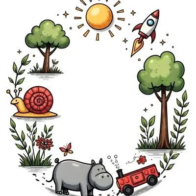 A Snail With A Blue Shell A Blue Hippo And A Rocket On A Wooden Fence With Flowers Trees And A Sun In The Background 98 96e1