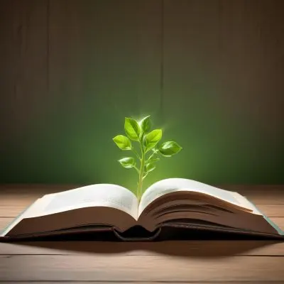 A Sprout Growing From An Open Book On A Wooden Table With A Bright Green Background And A Light Shining From Above 20 1bed