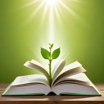 A Sprout Growing From An Open Book On A Wooden Table With A Bright Green Background And A Light Shining From Above 23 4ac0