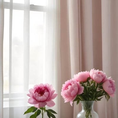 A Vase Of Pink Peonies On A Windowsill With Sheer Curtains In The Background 6 0c6b