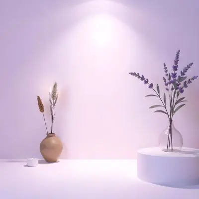 A Vase With Dry Branches And A Candle On The Left A Vase With Lavender On The Right Purple Background 16 57d6