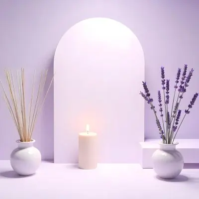 A Vase With Dry Branches And A Candle On The Left A Vase With Lavender On The Right Purple Background 18 97da