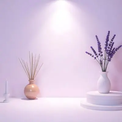 A Vase With Dry Branches And A Candle On The Left A Vase With Lavender On The Right Purple Background 24 417b
