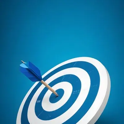 A White And Blue Target With An Arrow In The Center On A Blue Background 10 209b