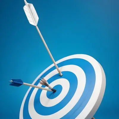 A White And Blue Target With An Arrow In The Center On A Blue Background 11 B731