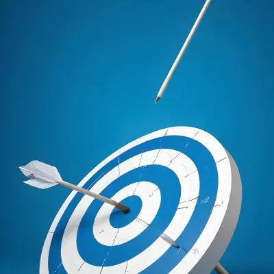 A White And Blue Target With An Arrow In The Center On A Blue Background 5 3eec