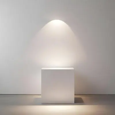 A White Cube Shaped Object On A Plain Background With A Bright Light Source Above It 19 6fff