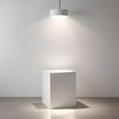 A White Cube Shaped Object On A Plain Background With A Bright Light Source Above It 6 Be35