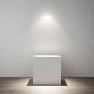 A White Cube Shaped Object On A Plain Background With A Bright Light Source Above It 7 F75c
