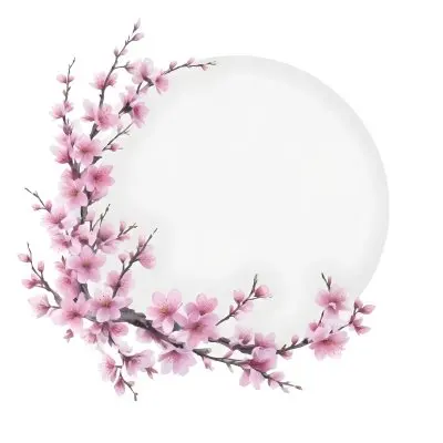 A Young Asian Woman With Long Black Hair Wearing A Pink Dress Standing In Front Of A White Background With Pink Cherry Blossom Flowers 1 F0fb