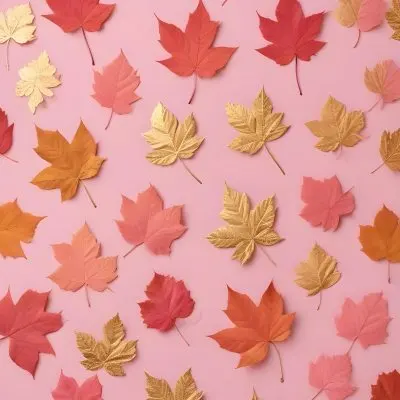 Assorted Pink And Gold Autumn Leaves On A Pink Background 24 F5a4