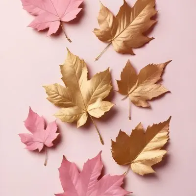 Assorted Pink And Gold Autumn Leaves On A Pink Background 4 5540