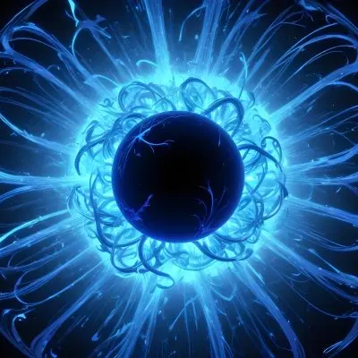 Black Sphere With Blue Glowing Tendrils Emanating Outwards Creating A Mesmerizing And Abstract Composition Against A Dark Background 31 A2e7