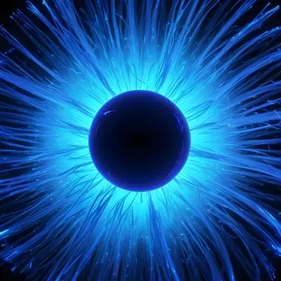 Black Sphere With Blue Glowing Tendrils Emanating Outwards Creating A Mesmerizing And Abstract Composition Against A Dark Background 36 0a61