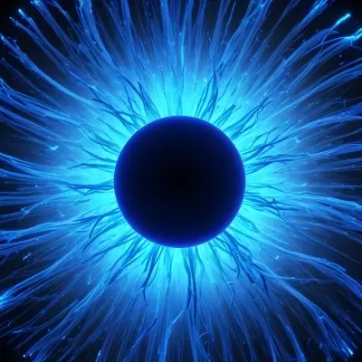 Black Sphere With Blue Glowing Tendrils Emanating Outwards Creating A Mesmerizing And Abstract Composition Against A Dark Background 41 25d4