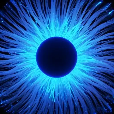Black Sphere With Blue Glowing Tendrils Emanating Outwards Creating A Mesmerizing And Abstract Composition Against A Dark Background 44 62ef