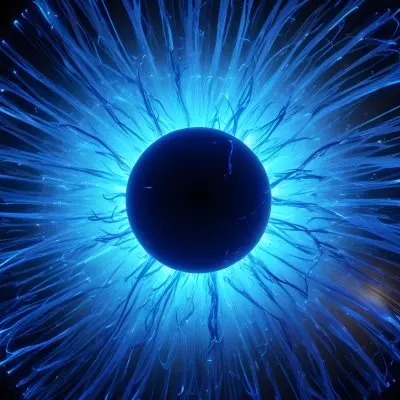 Black Sphere With Blue Glowing Tendrils Emanating Outwards Creating A Mesmerizing And Abstract Composition Against A Dark Background 46 2bdf