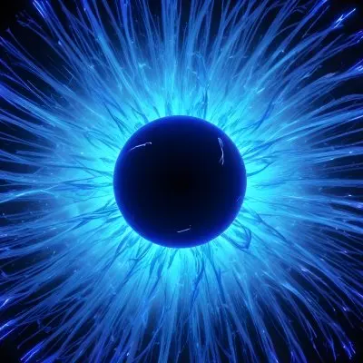 Black Sphere With Blue Glowing Tendrils Emanating Outwards Creating A Mesmerizing And Abstract Composition Against A Dark Background 48 3ae6