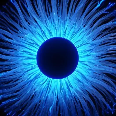 Black Sphere With Blue Glowing Tendrils Emanating Outwards Creating A Mesmerizing And Abstract Composition Against A Dark Background 5 9a9c