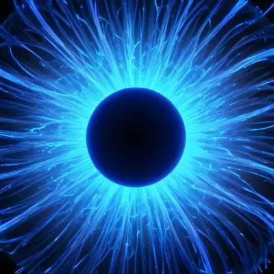 Black Sphere With Blue Glowing Tendrils Emanating Outwards Creating A Mesmerizing And Abstract Composition Against A Dark Background 54 87cc