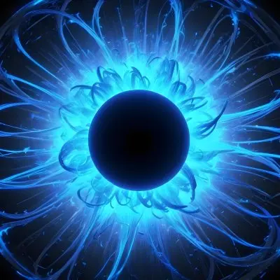 Black Sphere With Blue Glowing Tendrils Emanating Outwards Creating A Mesmerizing And Abstract Composition Against A Dark Background 61 3eb7
